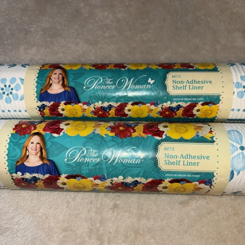 Pioneer Woman Hattie Non-Adhesive Shelf Liner 2 Rolls Blue White